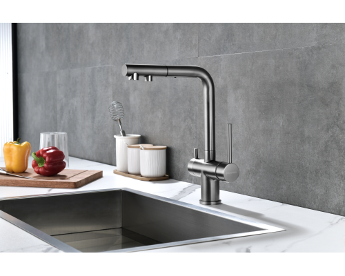 Смеситель для кухни Paulmark Serpentine Se213222-GM Вороненая сталь