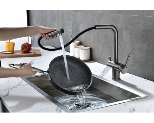 Смеситель для кухни Paulmark Serpentine Se213222-GM Вороненая сталь