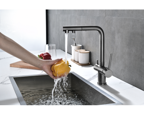 Смеситель для кухни Paulmark Serpentine Se213222-GM Вороненая сталь