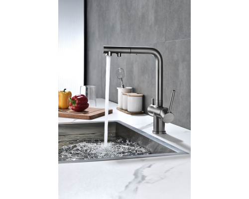 Смеситель для кухни Paulmark Serpentine Se213222-GM Вороненая сталь
