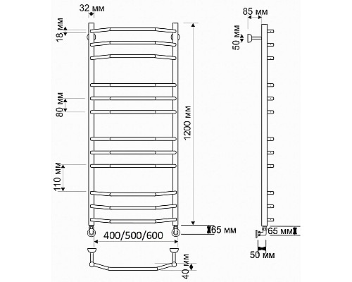 Полотенцесушитель латунный Secado Агата 2 40х120, водяной, бронза