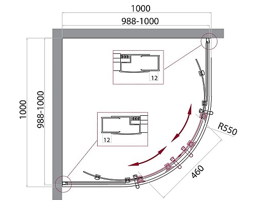 Душевой уголок BelBagno Uno 100х100 UNO-195-R-2-100-C-NERO Черный матовый