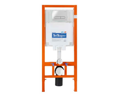 Комплект унитаза с инсталляцией BelBagno Onda BB066CHR/BB870SC/BB002-80/BB005-PR-CHROME с сиденьем Микролифт и клавишей смыва Хром глянцевый