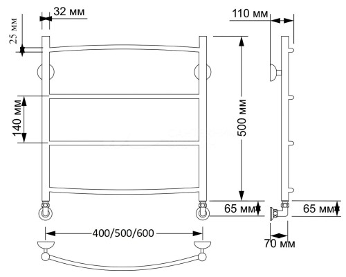 Полотенцесушитель латунный Secado Милан 1 плюс 40х50, водяной, бронза