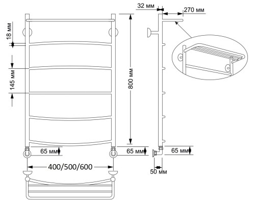 Полотенцесушитель латунный Secado Милан 4 40х80, водяной, бронза
