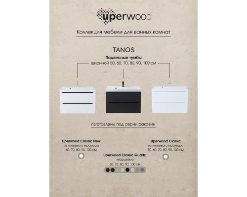 Тумба под раковину 50 см, Uperwood Tanos, черная матовая