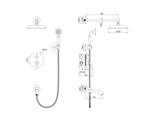 Душевая система встраиваемая Wonzon&Woghand, Черный матовый