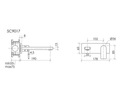 Смеситель для раковины SANCOS Studio c внутренней частью, вороненая сталь, SC9017GG