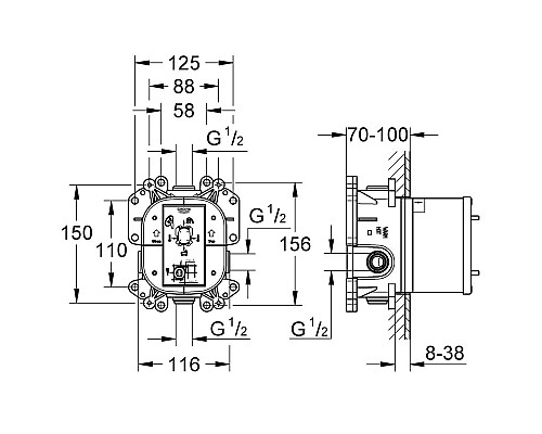 Скрытая монтажная часть Grohe Rapido E 35501000 для смесителя
