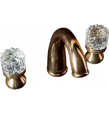 Смеситель для раковины на 3 отверстия Boheme CRYSTAL золото