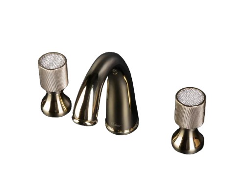 Смеситель для раковины на 3 отверстия Boheme Royal Cristal 297-RoyalCRST золото