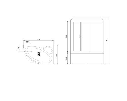Душевой бокс Royal Bath ALP 170x100 с гидромассажем задняя стенка Белая