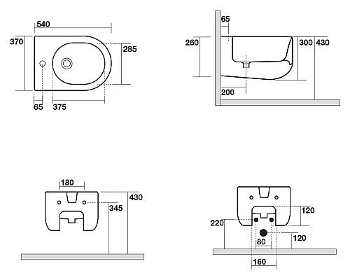 Биде Kerasan Flo 3123 подвесное с одним отверстием под смеситель