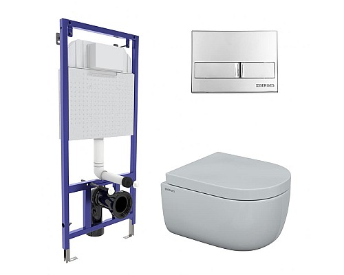 Комплект Berges Novum 043231 унитаз микролифт с инсталляцией и кнопкой хром