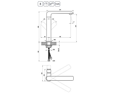 Смеситель для раковины Ravak Flat FL 016.20 X070174 Черный матовый