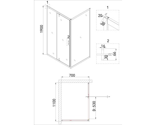 Душевая дверь Niagara Nova 110 NG-83-11AB профиль Черный стекло прозрачное