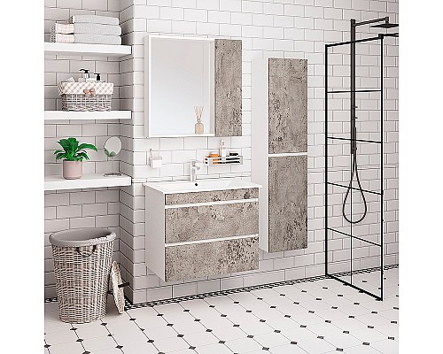 Зеркало со шкафом Runo Манхэттен 75 00-00001017 Серый бетон Белое