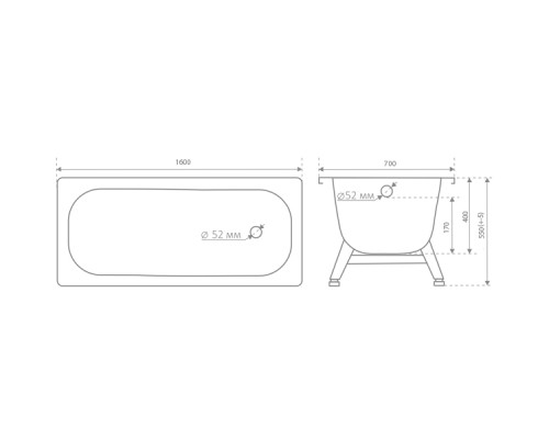 Стальная ванна ВИЗ Tevro Т-62902 160х70 без антискользящего покрытия