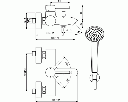 Смеситель для ванны Ideal Standard Ceraline BC270AA Хром