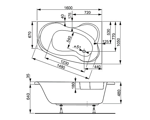 Акриловая ванна VAGNERPLAST MELITE 160 Left VPBA163MEL3LX-04