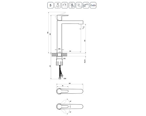 Смеситель для раковины Ravak Puri PU 015.20 X070182 Черный матовый