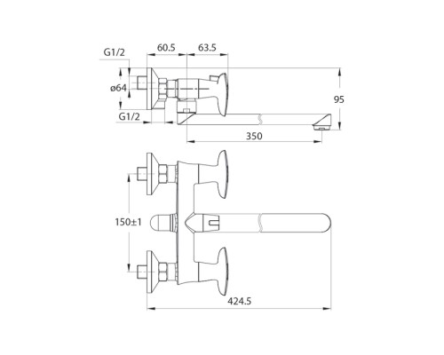 Смеситель для ванны IDDIS Copter COPSBL2i10WA