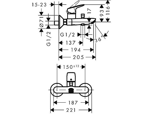 Смеситель для ванны,для душа Hansgrohe Logis 71400000