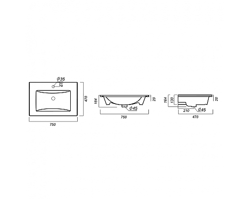 Мебельная раковина Sanita luxe Quadro 75 QDR75SLWB01
