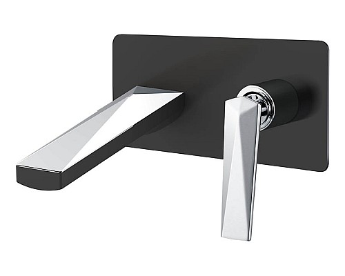 Смеситель для умывальника из стены ЧЕРНЫЙ+ХРОМ Boheme VENTURO 375-B черный-хром