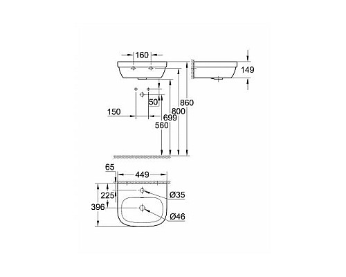 Мини-раковина Grohe ширина 39324000 45 см