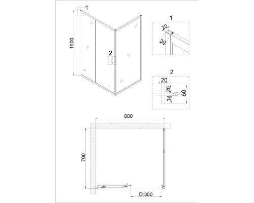 Душевая стенка Niagara Nova 70 NG-A70B профиль Черный стекло прозрачное