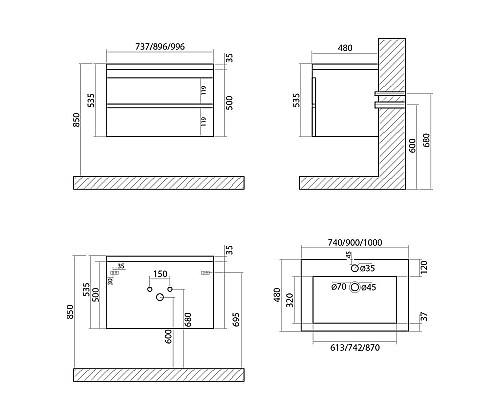 Тумба под раковину Art&Max Family-1000-2C-SO-PE подвесная Бетон Экзотик