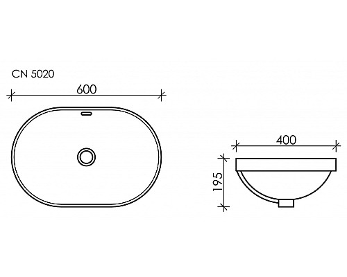 Умывальник встраиваемый сверху Ceramica Nova Element 600x400x195мм CN5020