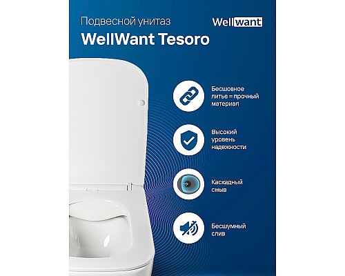 Унитаз WellWant Tesoro WWU01111W подвесной с сиденьем Микролифт