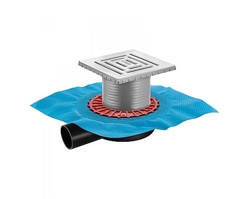 Трап BERGES ZENTRUM Uno 150х150 матовый хром выпуск D50 H65 боковой