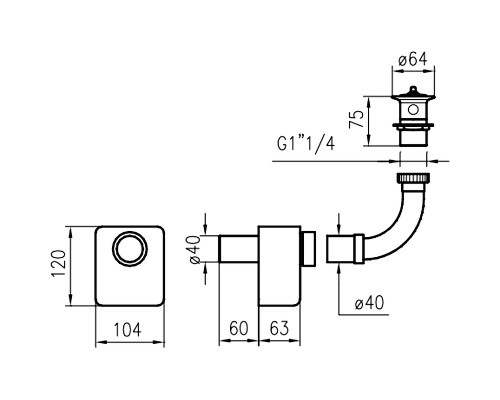 Раковина для МГН Nofer 65 H12 с пневматическим креплением, смесителем и сифоном