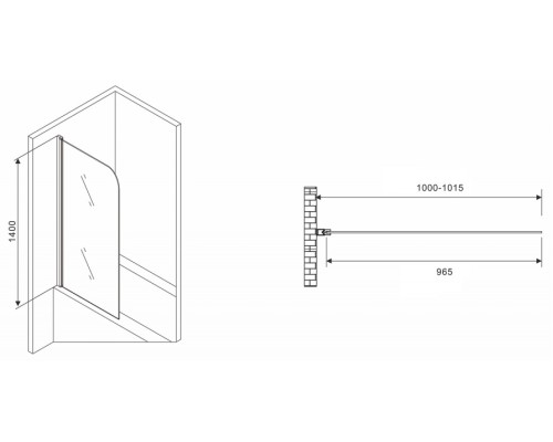 Шторка на ванну Abber Ewiges Wasser 100х140 AG52100 профиль Хром стекло прозрачное
