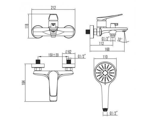 Смеситель для ванны Lemark Bronx LM3714BL Черный