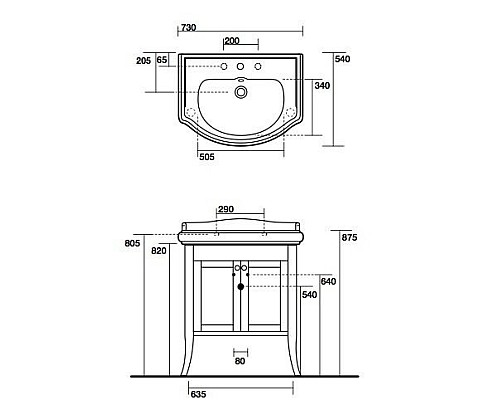 Тумба под раковину Kerasan Retro 734930 73 белый матовый