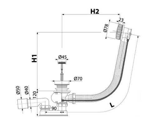 Слив-перелив Alcaplast A55ANTIC-80-RU-01 полуавтомат Бронза