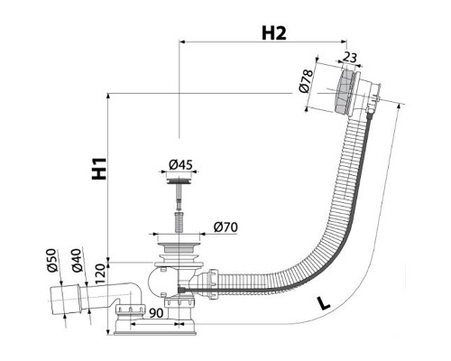 Слив-перелив Alcaplast A55ANTIC-80-RU-01 полуавтомат Бронза