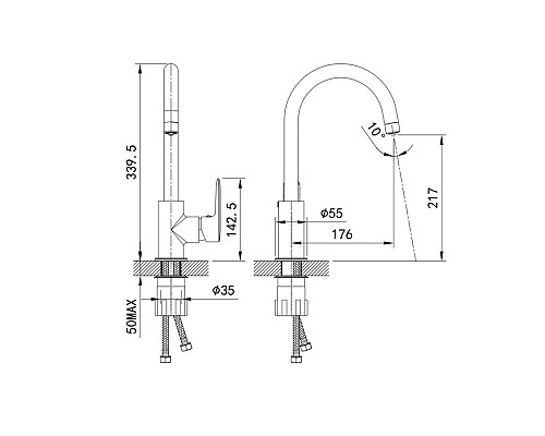 Смеситель для кухни с каналом для фильтрованной воды IDDIS Cuba CUBSBFJi05