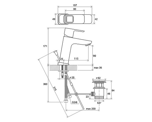 Смеситель для умывальника с донным клапаном Ravak X070061