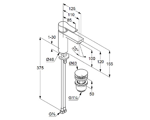 Смеситель для раковины Kludi Zenta SL 482980565 Хром