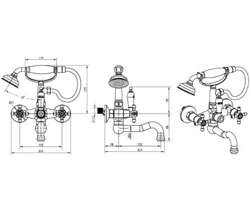 Смеситель для ванны Boheme Royal Cristal 313-Royal Бронза