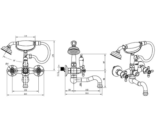 Смеситель для ванны Boheme Royal Cristal 313-Royal Бронза