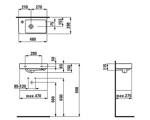 Раковина Laufen Pro отверстие слева 8.1595.5.000.104.1