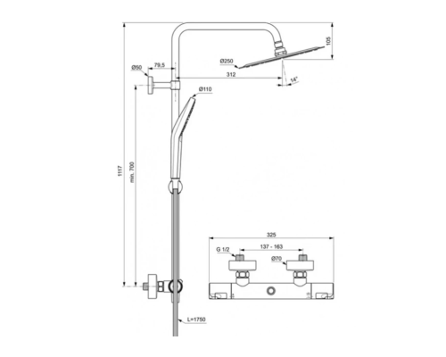 Душевая система Ideal Standard Ceratherm T50 A7565AA с термостатом Хром