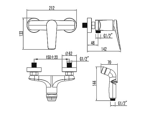 Гигиенический душ со смесителем Lemark Bronx LM3718GM Графит
