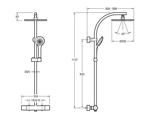 Душевая система Jacob Delafon Amelie E32851-CP с термостатом Хром глянцевый